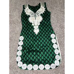 Embroidered Tunic Dress Sleeveless Green Black‎ Floral Party Size 34